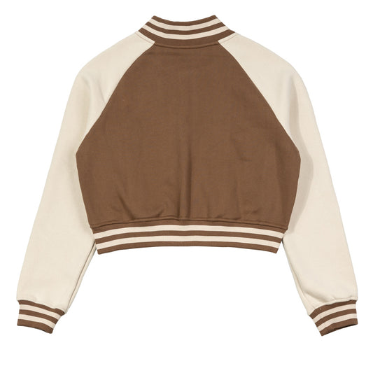 Hype Girl Betsy Cropped Varsity Jacket | Brown
