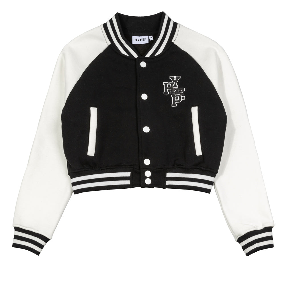 Hype Girl Betsy Cropped Varsity Jacket | Black