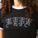 Old English Ringer Ladies Crop Top