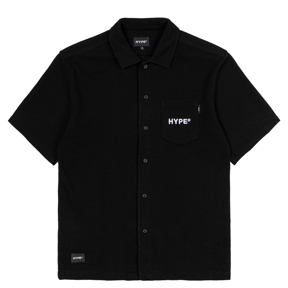 Hype Waffle Open Collar Shirt | Black