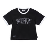 Old English Ringer Ladies Crop Top