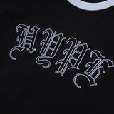 Old English Ringer Ladies Crop Top