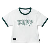 Old English Ringer Ladies Crop Top