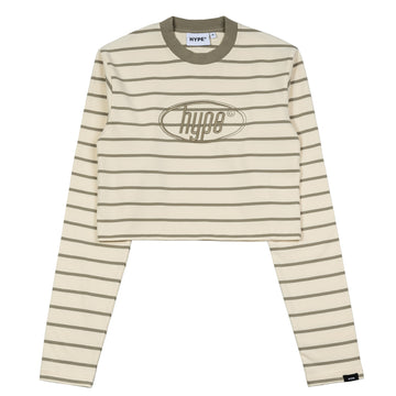 Hype Girl Julie Stripe Crop Long Sleeve | Khaki