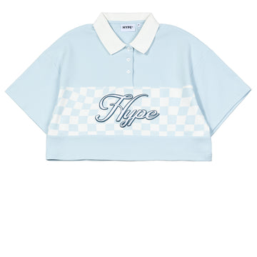 Hype Girl Louise Crop Oversized Polo Tee | Blue